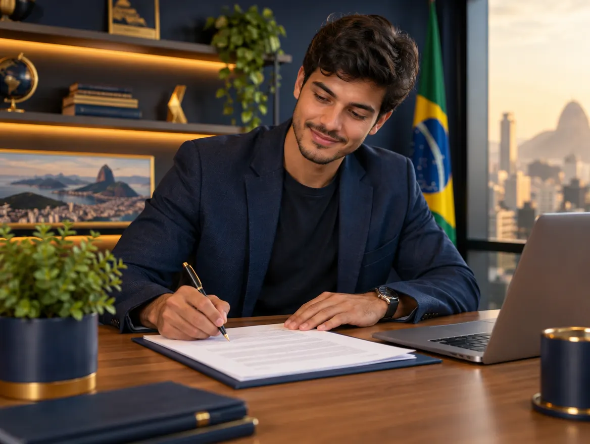 Empreendedor assinando documentos de abertura de empresa