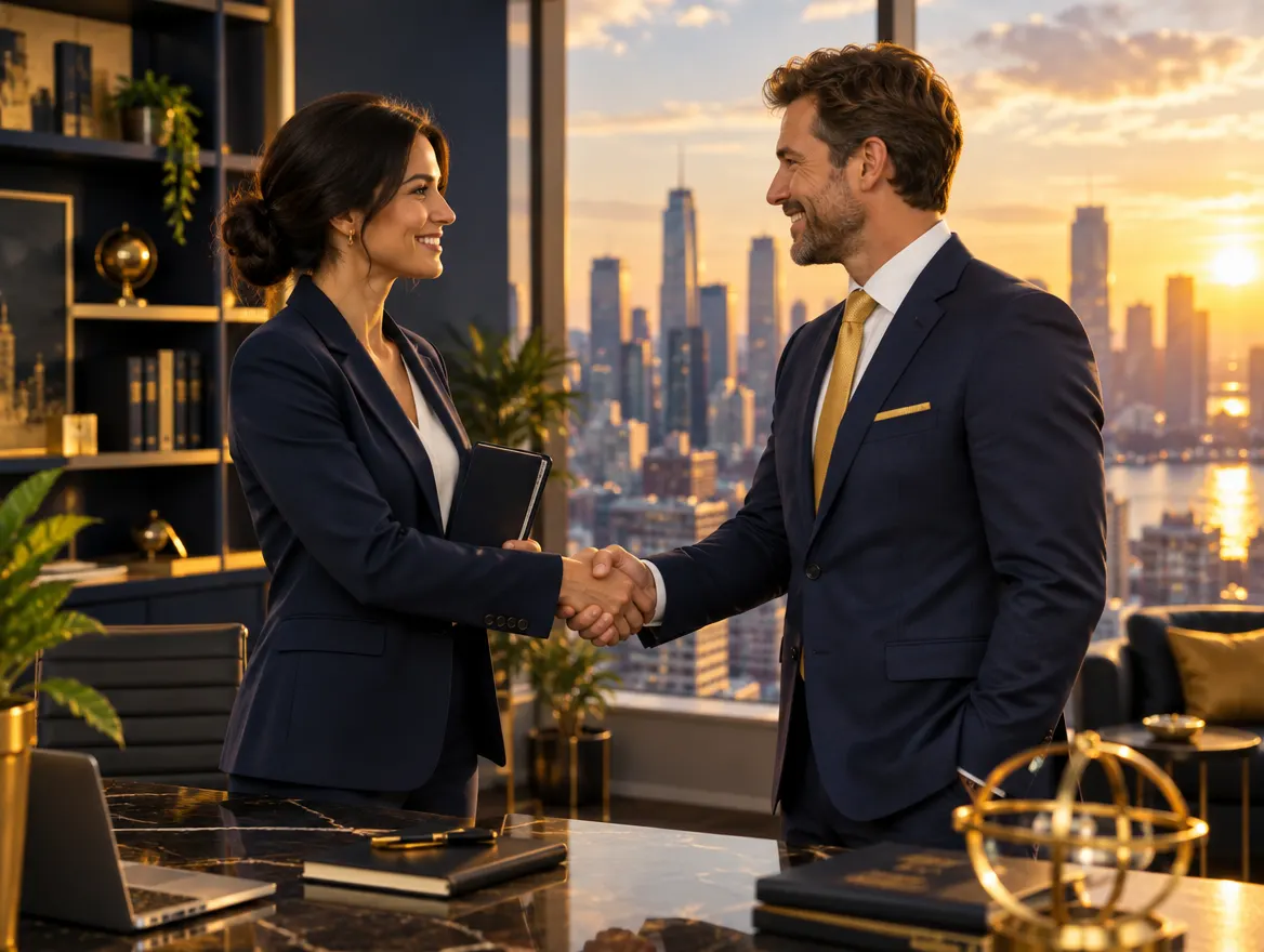 Contador e empresário apertando as mãos