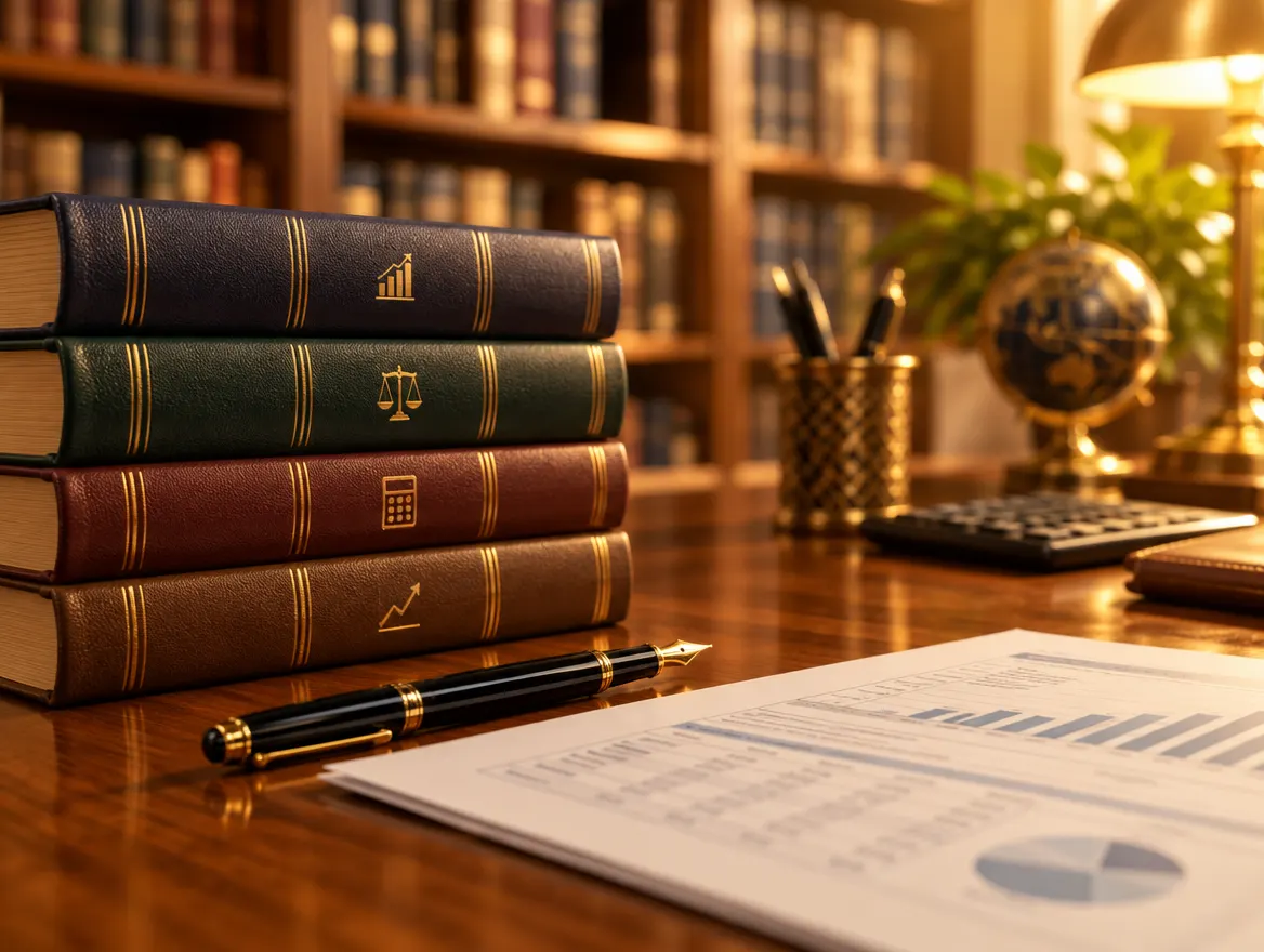 Livros, caneta e documento sobre a mesa
