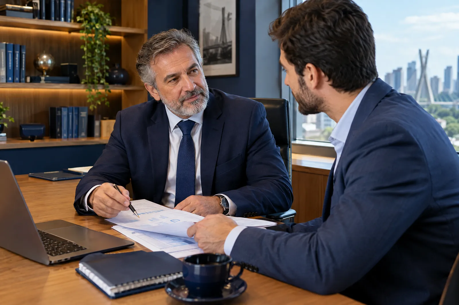 Contadores da Contábil Leão em reunião no escritório